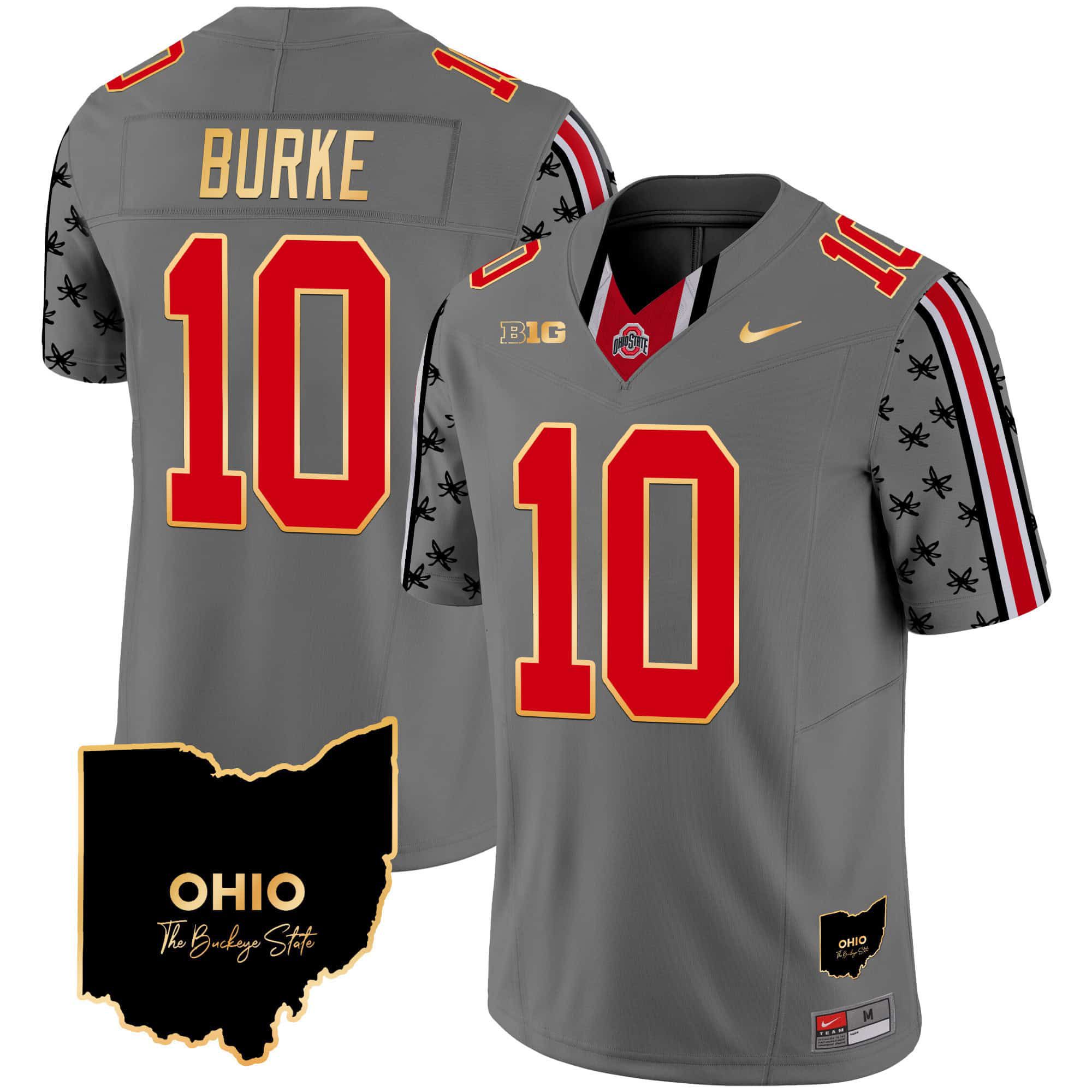Men Ohio State Buckeyes #10 Burke Grey 2024 Nike Home Patch Gold Trim Vapor Limited NCAA Jersey